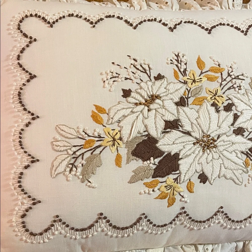Vintage Floral Embroidered Pillow